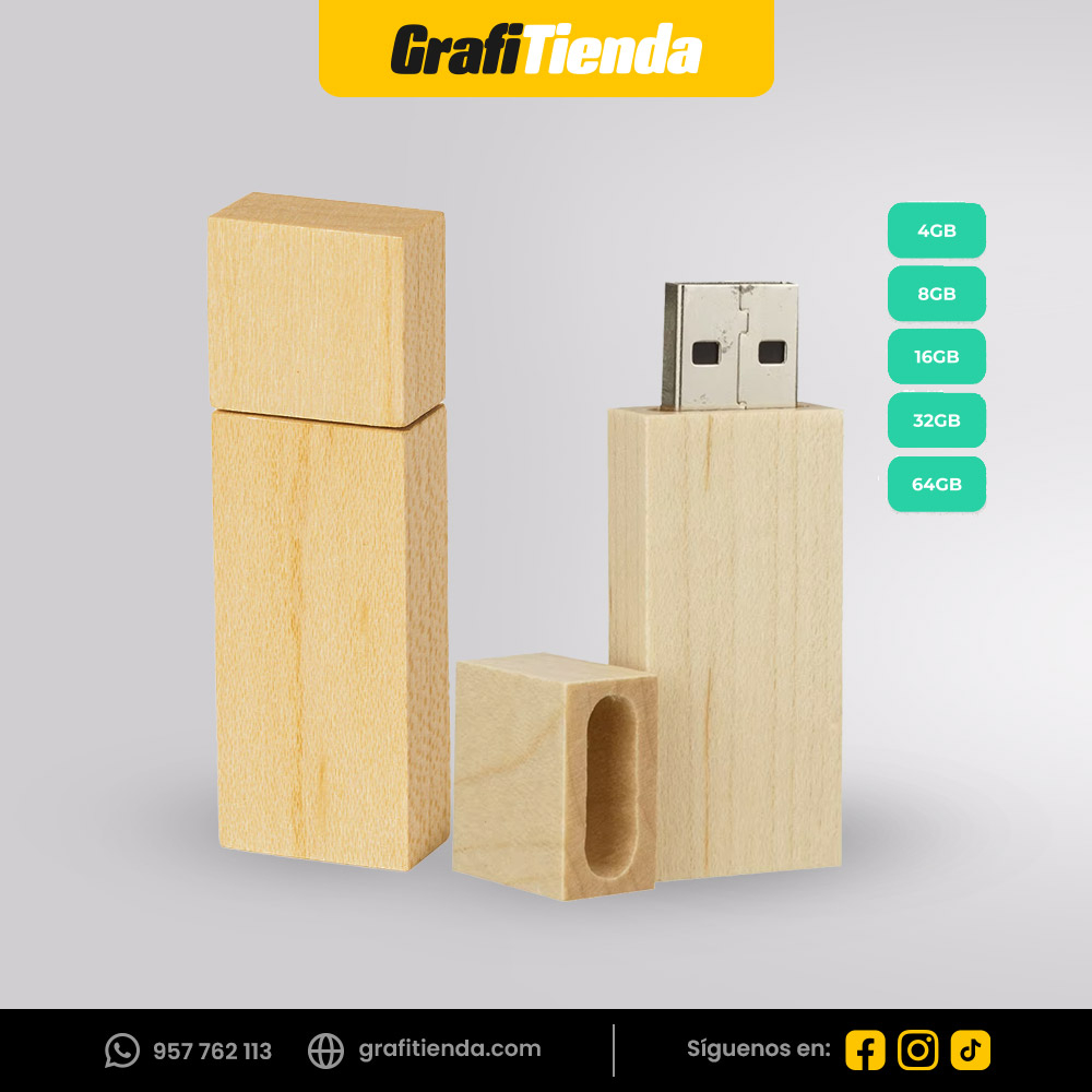 USB de bamboo con tapa