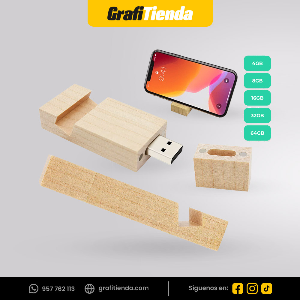 USB de bamboo porta celular