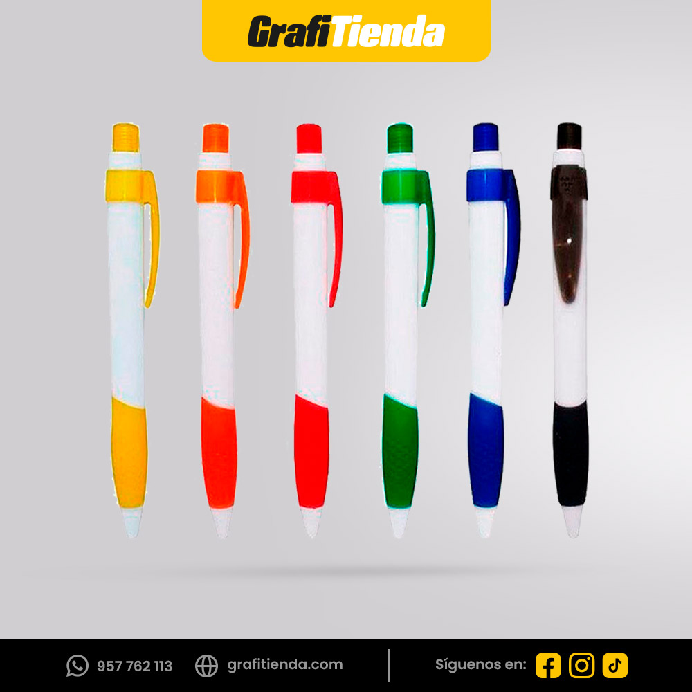 Lapicero plástico retráctil con goma