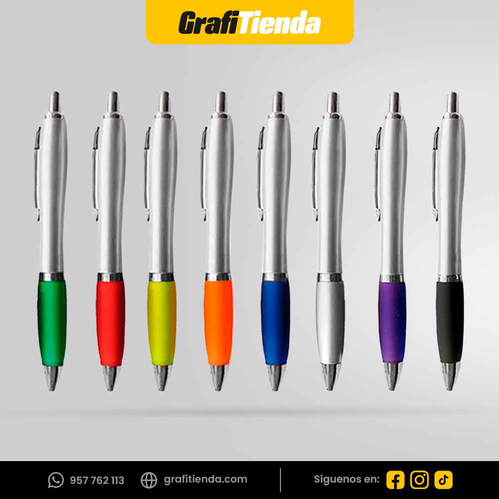 Lapicero plástico retráctil de color plateado