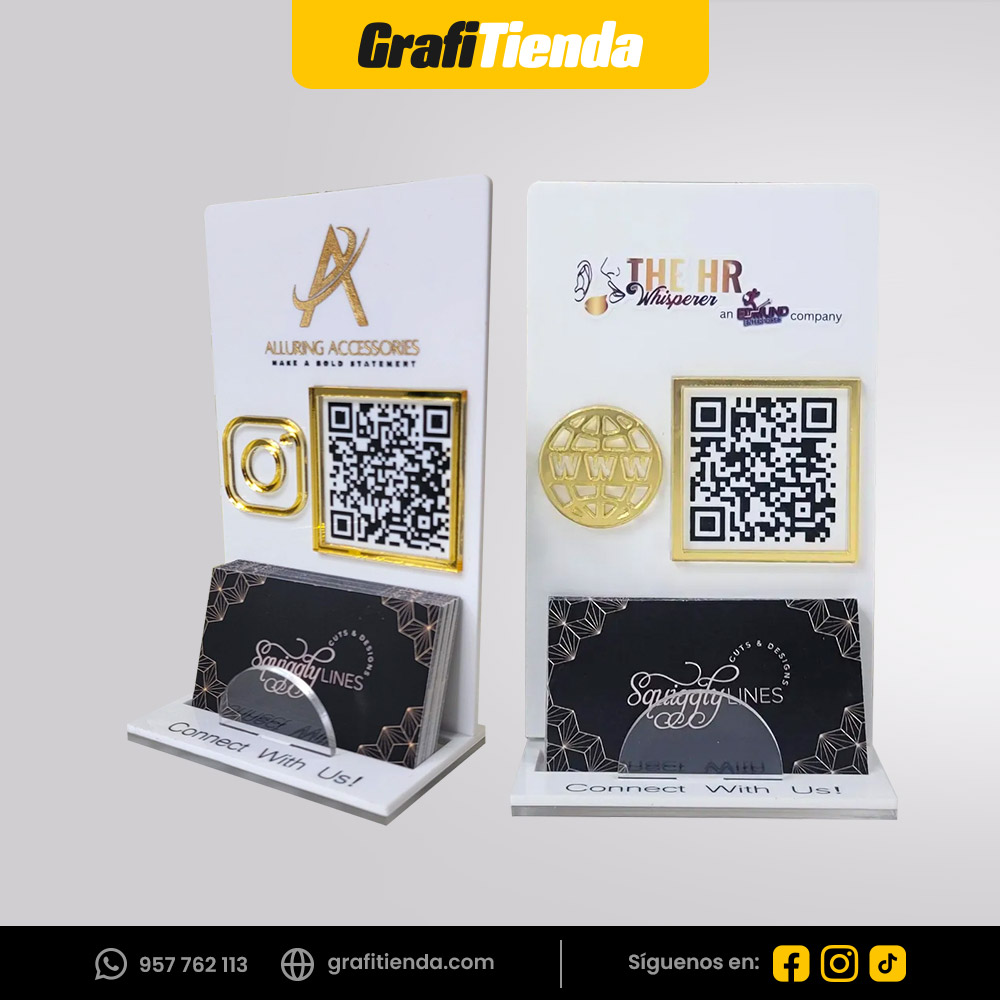 QR en acrílico con tarjetero